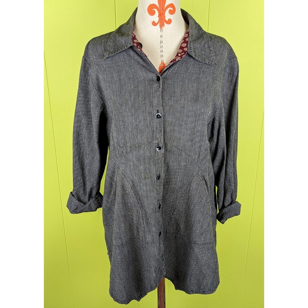 Tulip Womens S Oversized Hi Lo Hem Long Sleeve Button Up Shirt Dress Striped EUC